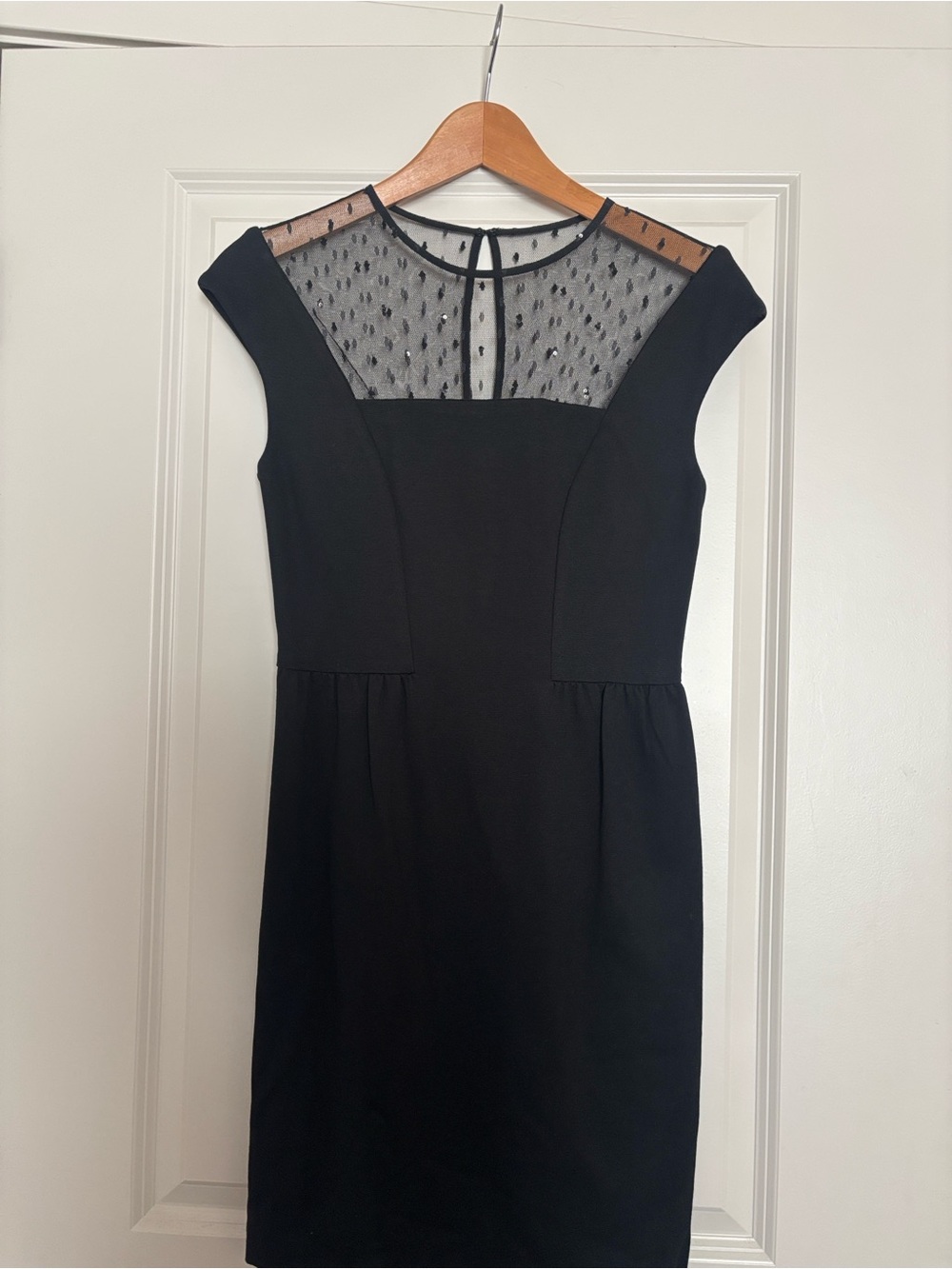Trina Turk Black Midi Dress with Sheer Dotted Yoke